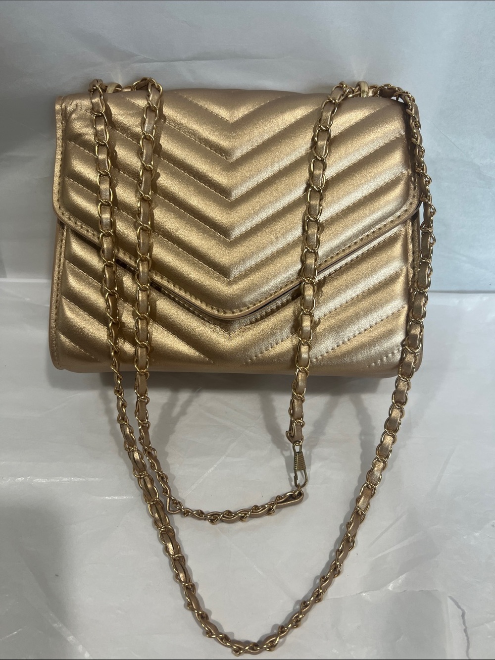 Gold Quilted Chain Shoulder Bag - Womens Designer Style